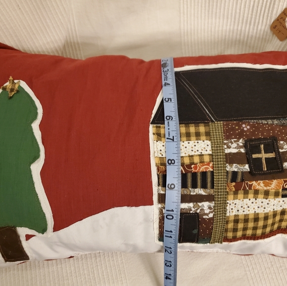 Handmade decorative primitive throw pillows with log cabin and Christmas tree - Picture 3 of 5